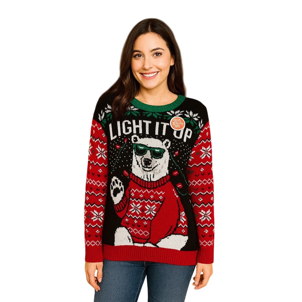 Ugly Christmas Sweater Light It‎ Up Polar Bear LED Lights Holiday Festive Fun